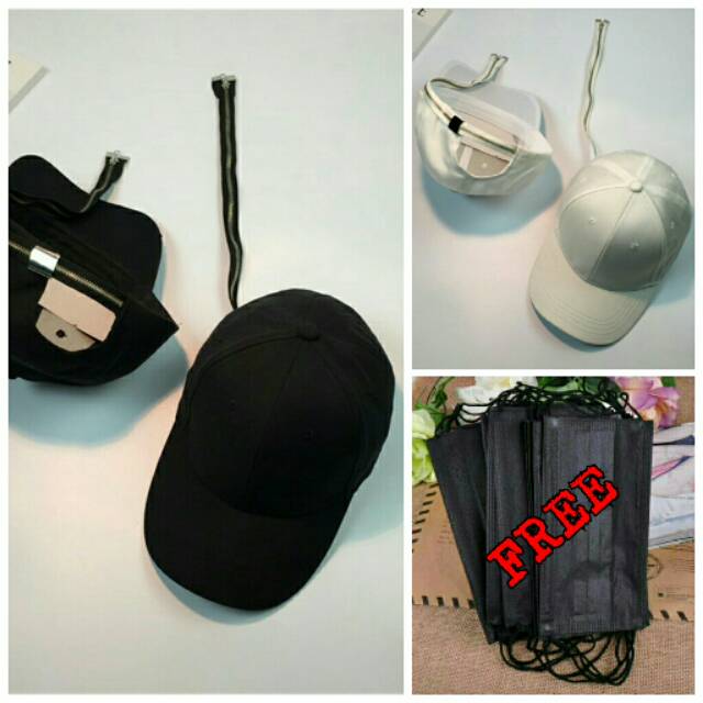 Topi Korea Style Tali Panjang Resleting Korean Cap Long Strap Hat Zipper G-Dragon GD KPOP
