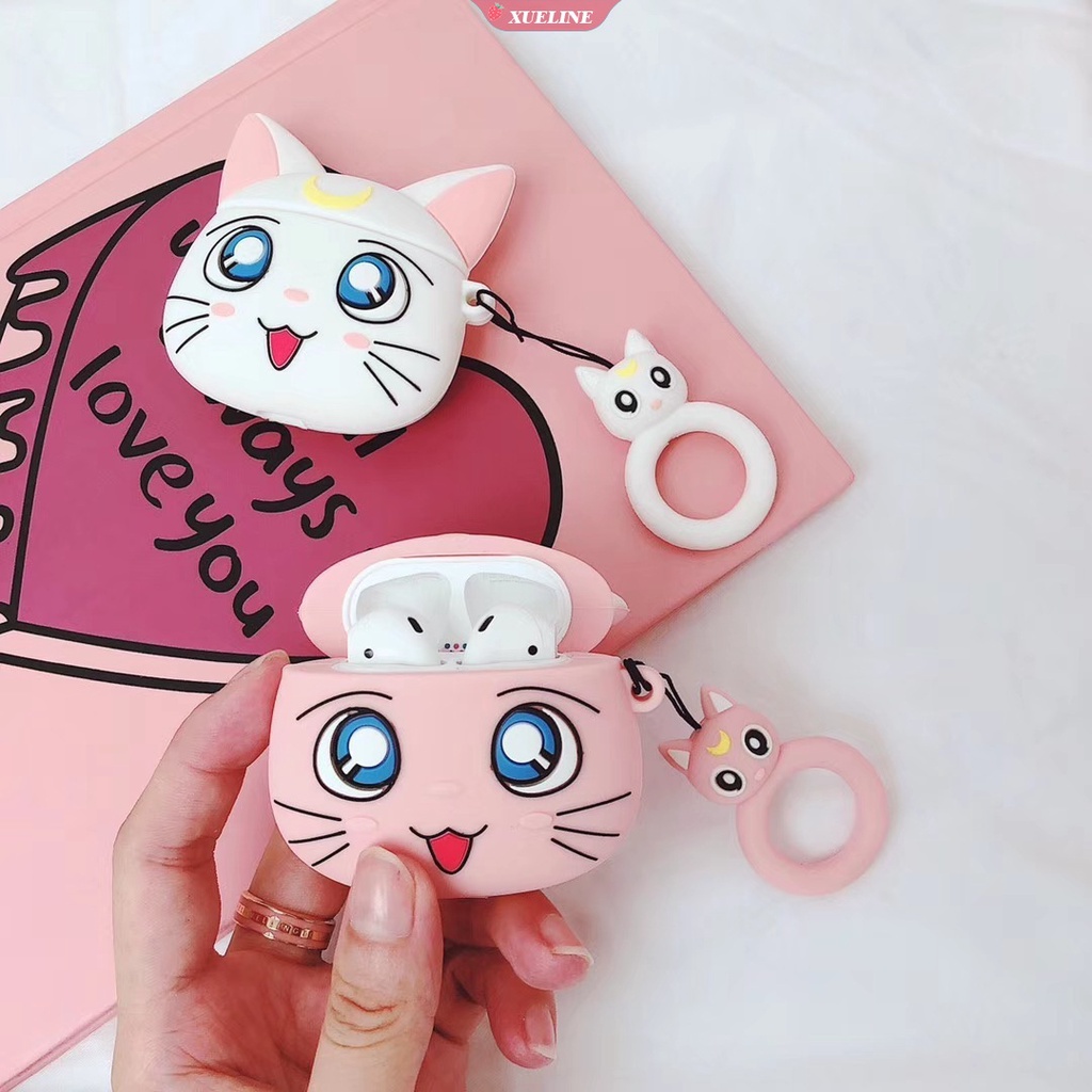 Casing Soft Case Silikon Motif Kartun Sailor Moon Luna Cat Untuk AirPods 1 / 2