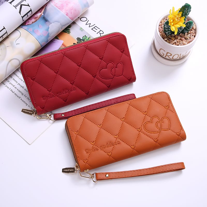 TASBLUE Dompet Panjang Impor Dompet Wanita Dompet Fashion Ritsleting Terbaru   Pola Hati Dompet Panjang Gaya Korea D305 Mode Koin Dompet Lipat Dompet Multifungsi  Dompet Wanita Impor