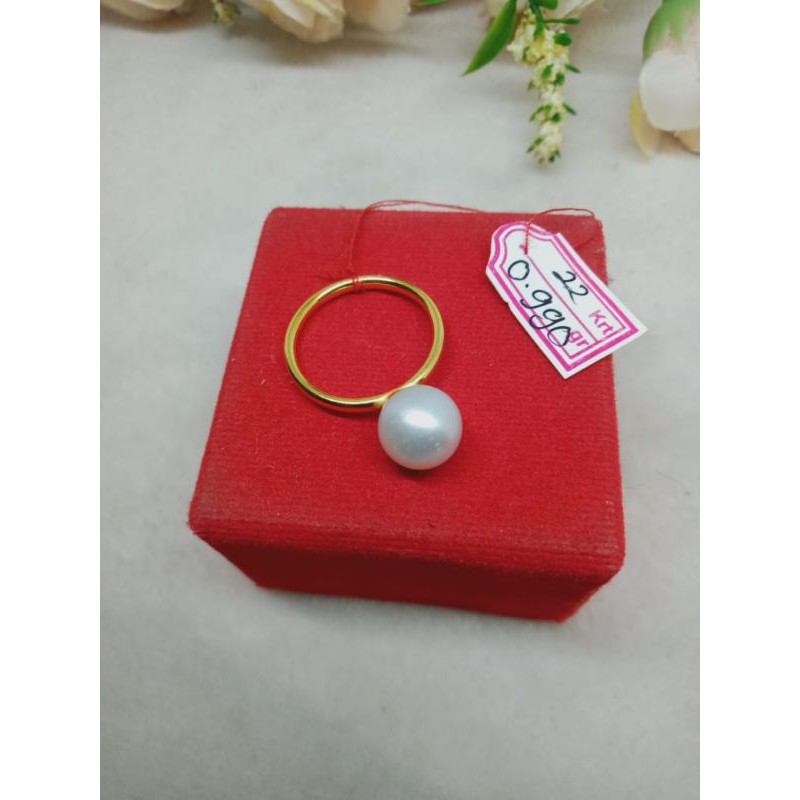 ORIGINAL CINCIN MUTIARA LAUT LOMBOK CINCIN SIMPEL PIPA EMAS 22K MUTIARA LAUT ASLI