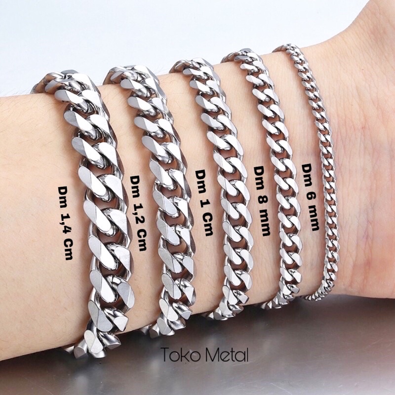 GELANG BAJA PUTIH RANTAI UNTUK PRIA DM 1,4CM &amp; 1,2CM [ TOKO METAL ]