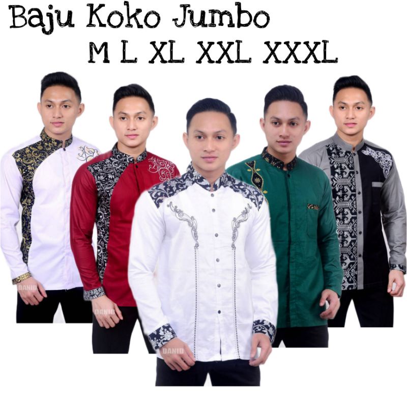 Baju Koko Pria Bordir Batik Lengan Panjang Ukuran Jumbo Dewasa XXL XXXL