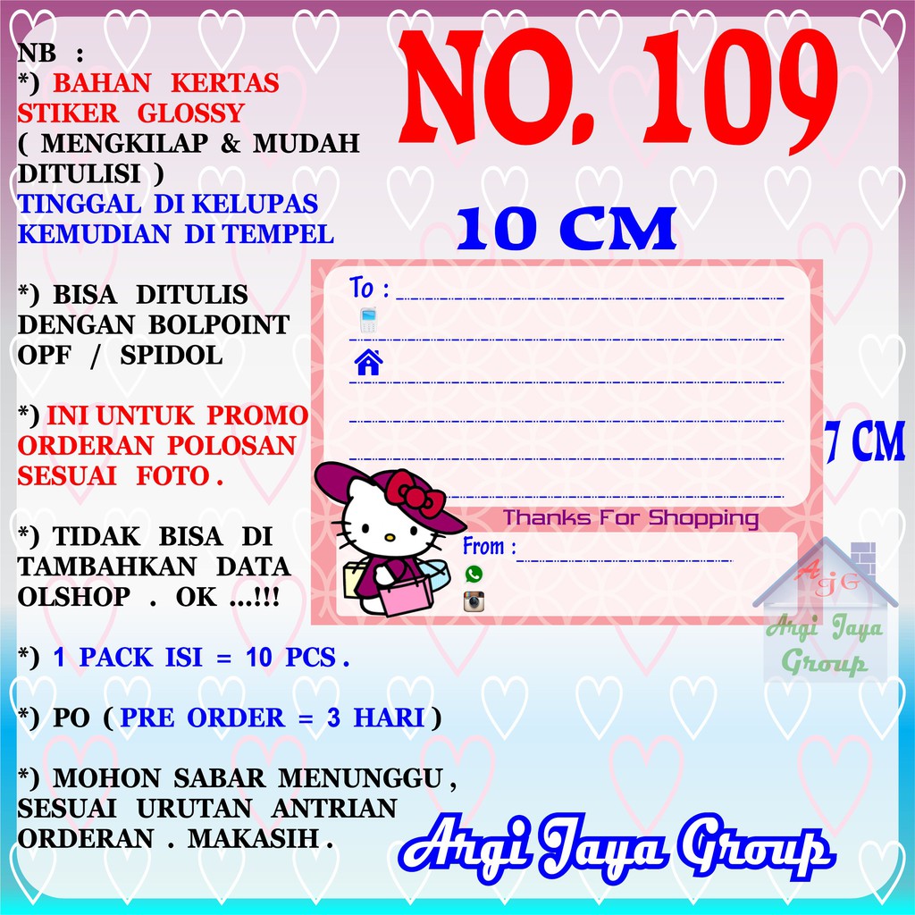 

Promo!Stiker Label Pengiriman Polosan No = 109 (10x7cm) 1 Pack = 10 Pcs