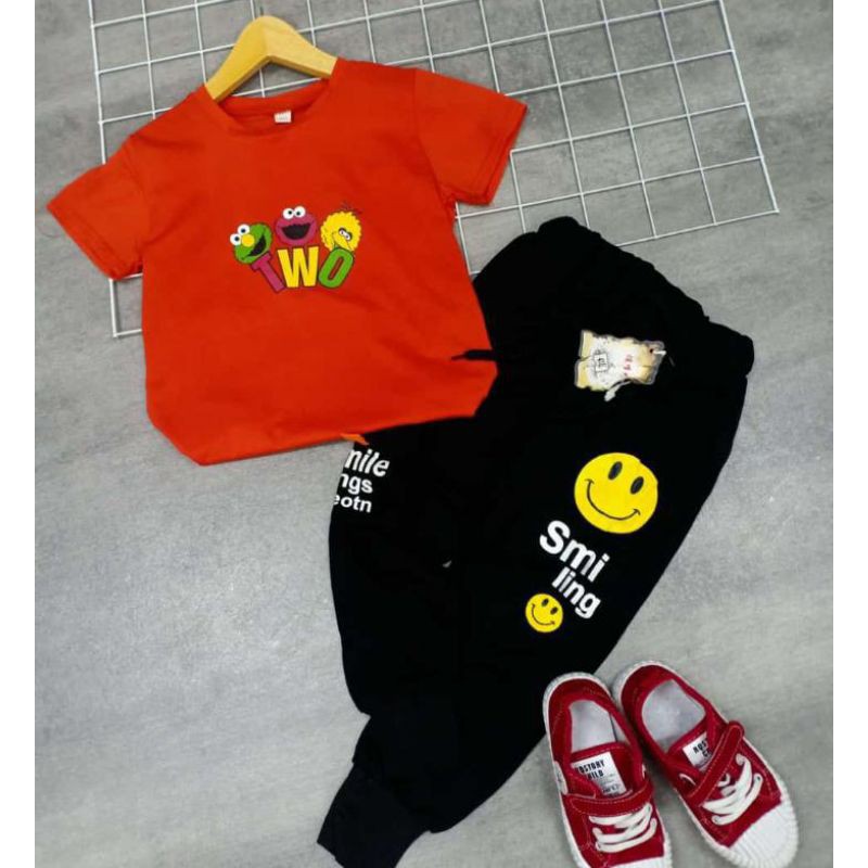 setelan joger cp anak lengan pendek elmo import