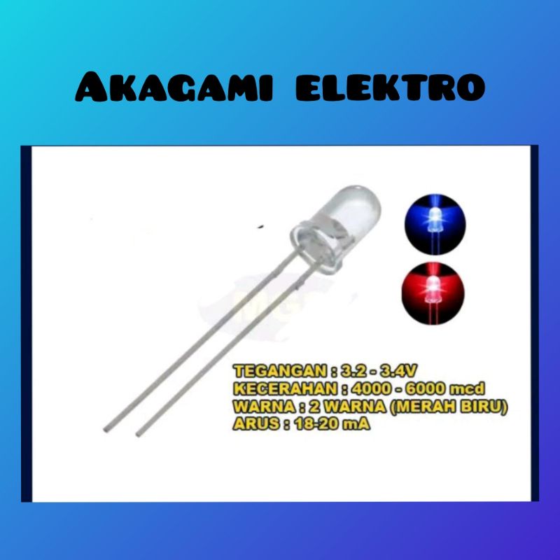 Lampu Led 5mm Kedip 2 Warna Merah-Biru
