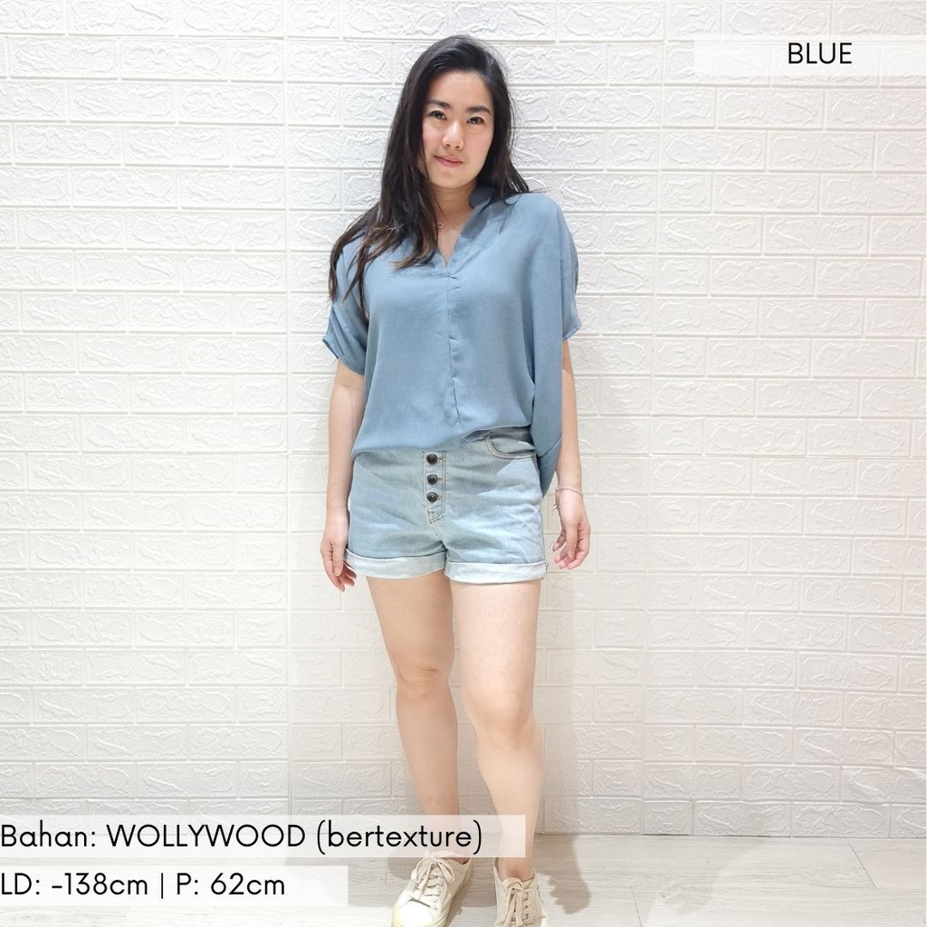 2904 CARITA OVERSIZE TOP BLOUSE BIGSIZE JUMBO FELICIA BLOUSE-BLUE wollywood