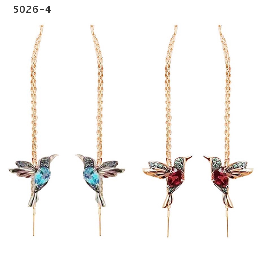 5026-4 Hummingbird Long Drop Earrings Bird Pendant Tassel Crystal Pendant Earrings  5026-4