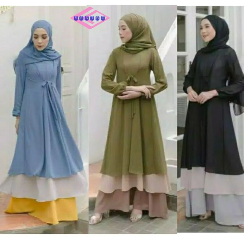 AESTRI Qinara maxy dress /gamis remaja beby doll ceruti/ heima dress hitam pink maroon army biru
