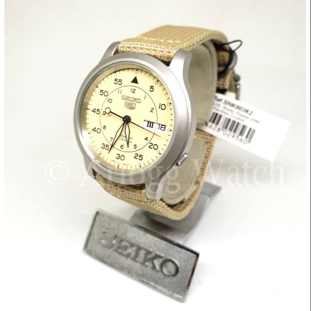 Jam Tangan Seiko 5 SNK803K2 Automatic 21 Jewels Beige Military Nylon Strap