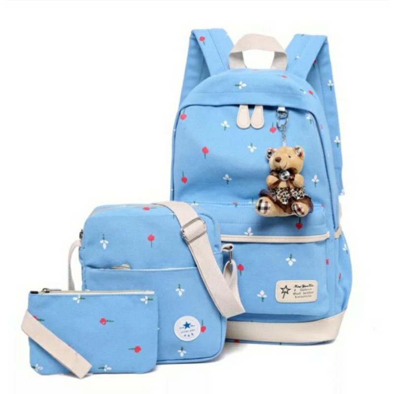 MOEZHA TAS _ Tas Sekolah (TULIP) Untuk Anak Perempuan Remaja Tas Ransel Lucu Backpack Besar Solid Kanvas PL952