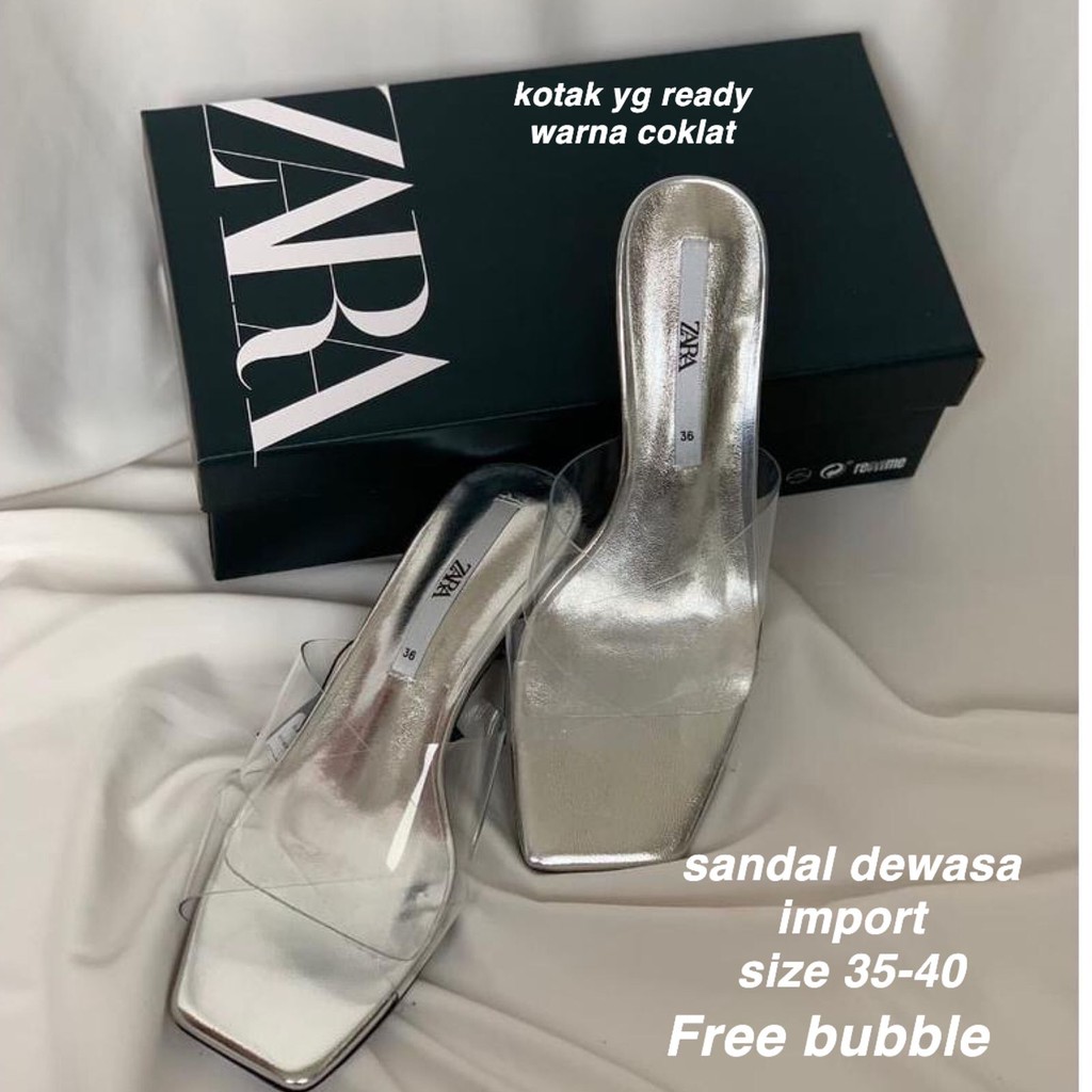 (LOLI-2103) FREE BUBBLE + KOTAK SANDAL WANITA TRANSPARAN HEEL SILVER CRISTAL