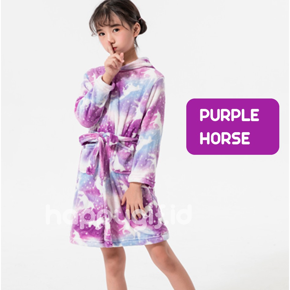 BAJU KIMONO PIYAMA KOSTUM Bahan Flannel UNICORN KID BATH anak