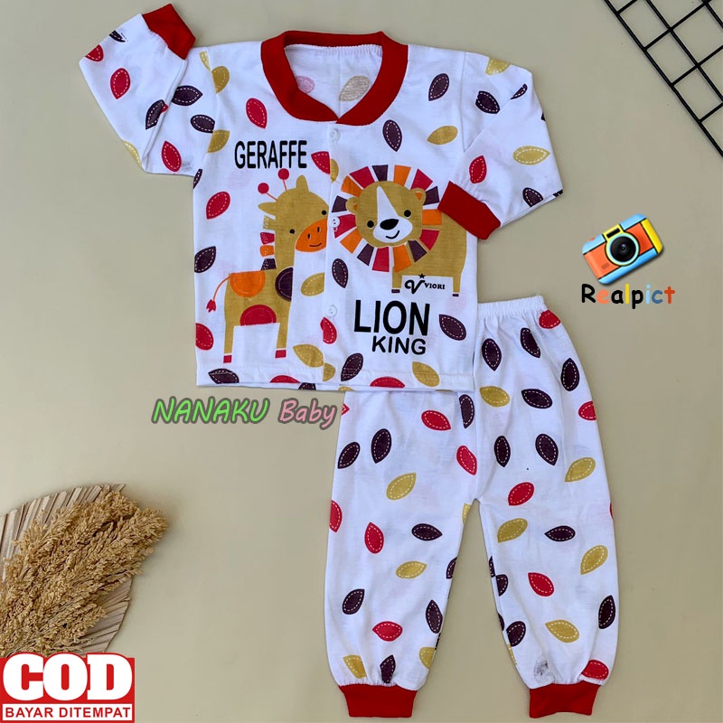 Setelan Baju Bayi Setelan Piyama Bayi Lengan Panjang Kancing Bahu Usia 3-12 Bulan Anababy