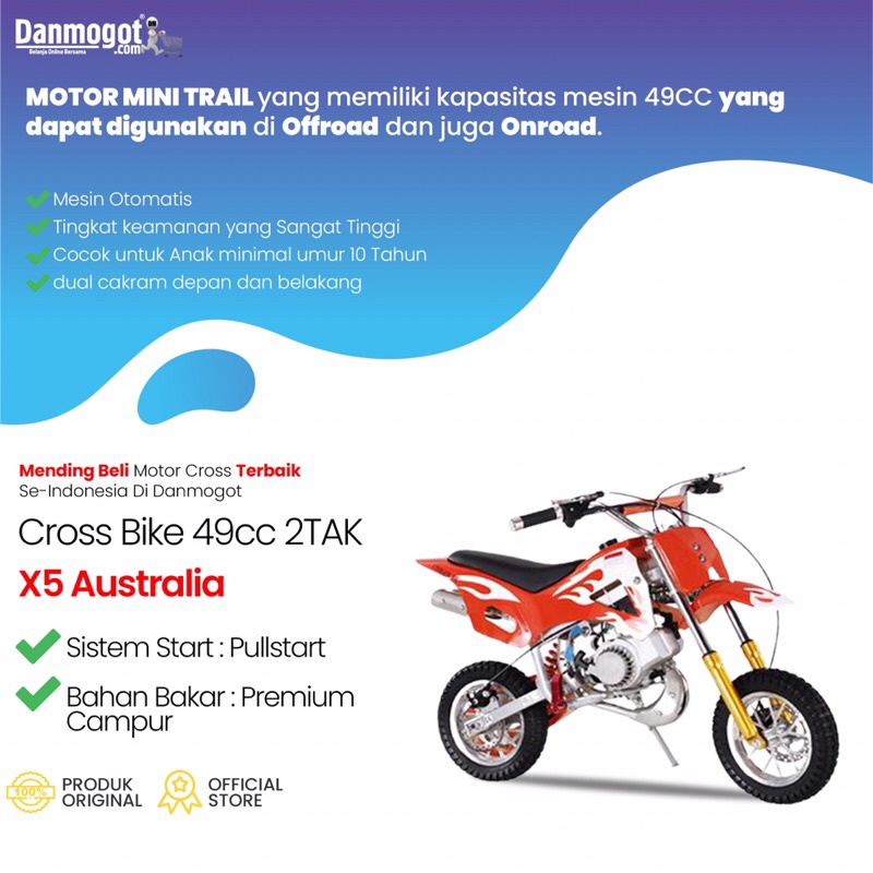 Mini Trail Anak 50cc Termurah Berkualitas 2 Tak Cross Bike Australia - ATV 1 (Garansi Service) X5