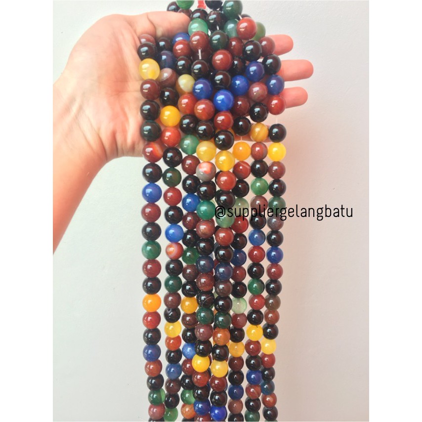 natural 14mm batu multicolour onyx warna corak kilap supplier aksesoris material gelang kalung craft