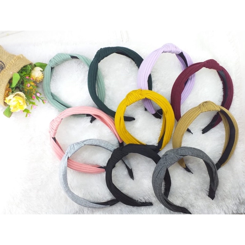 Bando Simpul Warna Korea / Aksesoris Hijab Korea Dewasa Motif Polos Kualitas Premium