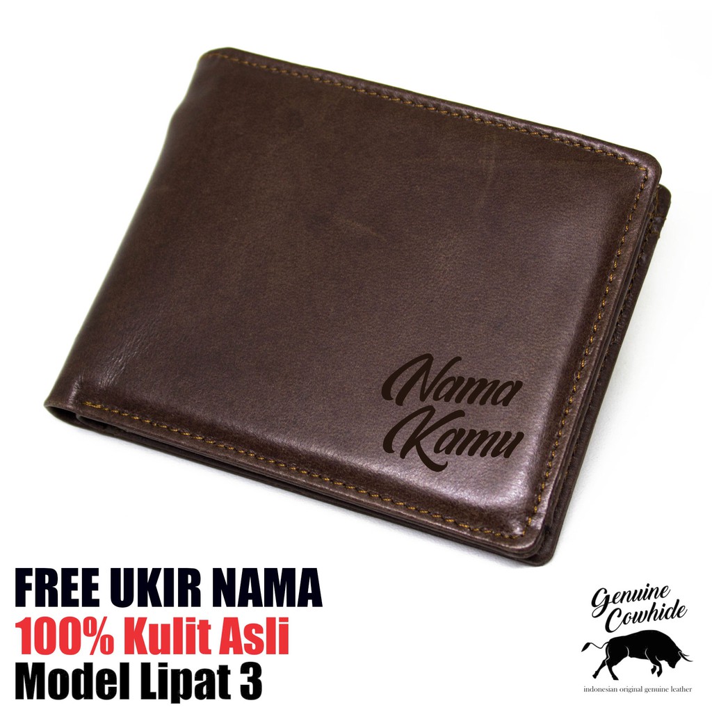 Dompet Pria Kulit Asli Model Lipat 3 - Genuine Cowhide Garansi 6 Bulan