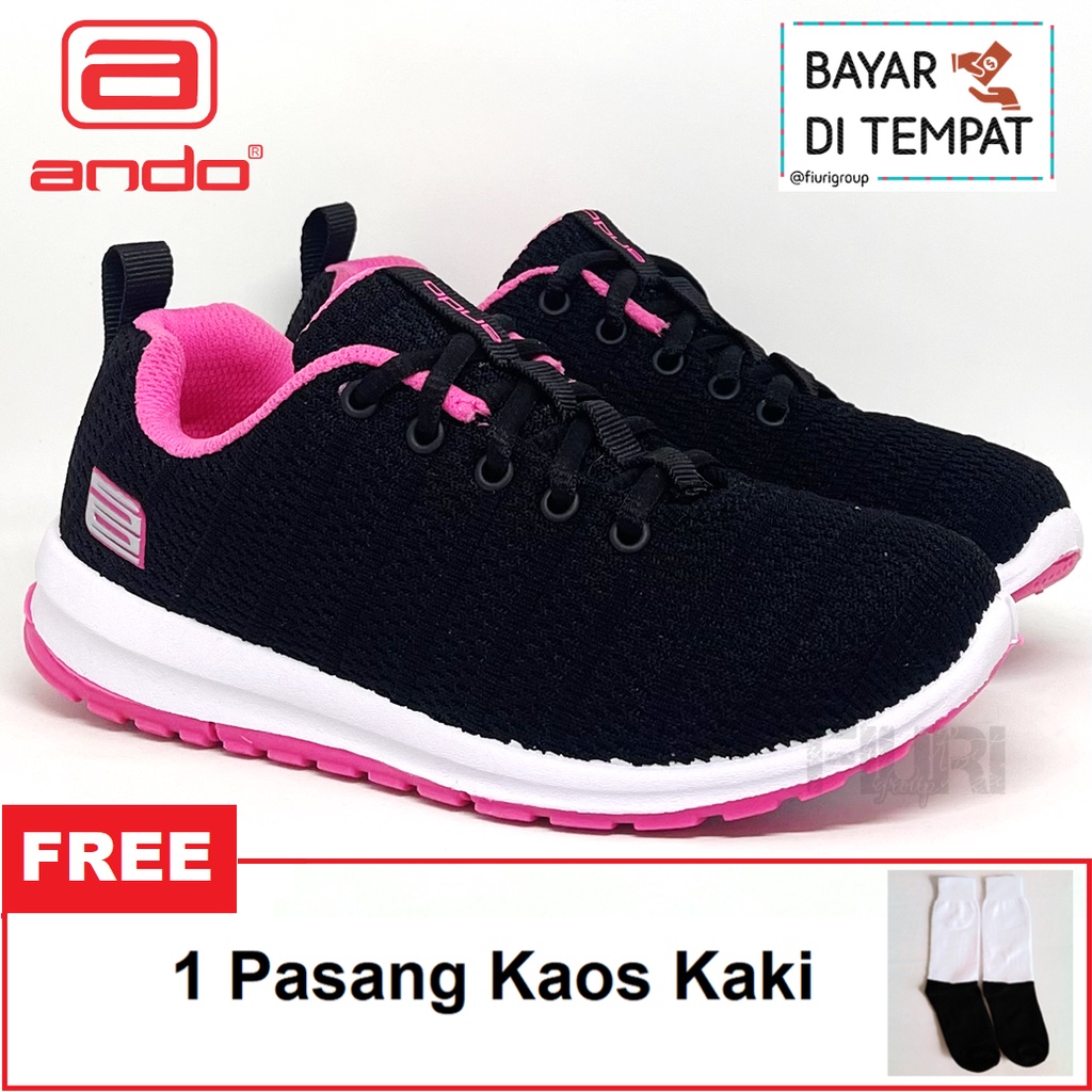 FIURI - ANDO ORIGINAL - REBECCA 33-40 HITAM PINK - SEPATU SNEAKERS SPORT KANVAS SOL KARET ANAK PEREMPUAN - SEPATU KETS FASHION TRENDY WANITA DEWASA - SEPATU OLAHRAGA LARI FITNES SENAM KERJA KULIAH BERTALI CEWEK MURAH PROMO DISKON BONUS KAOS KAKI