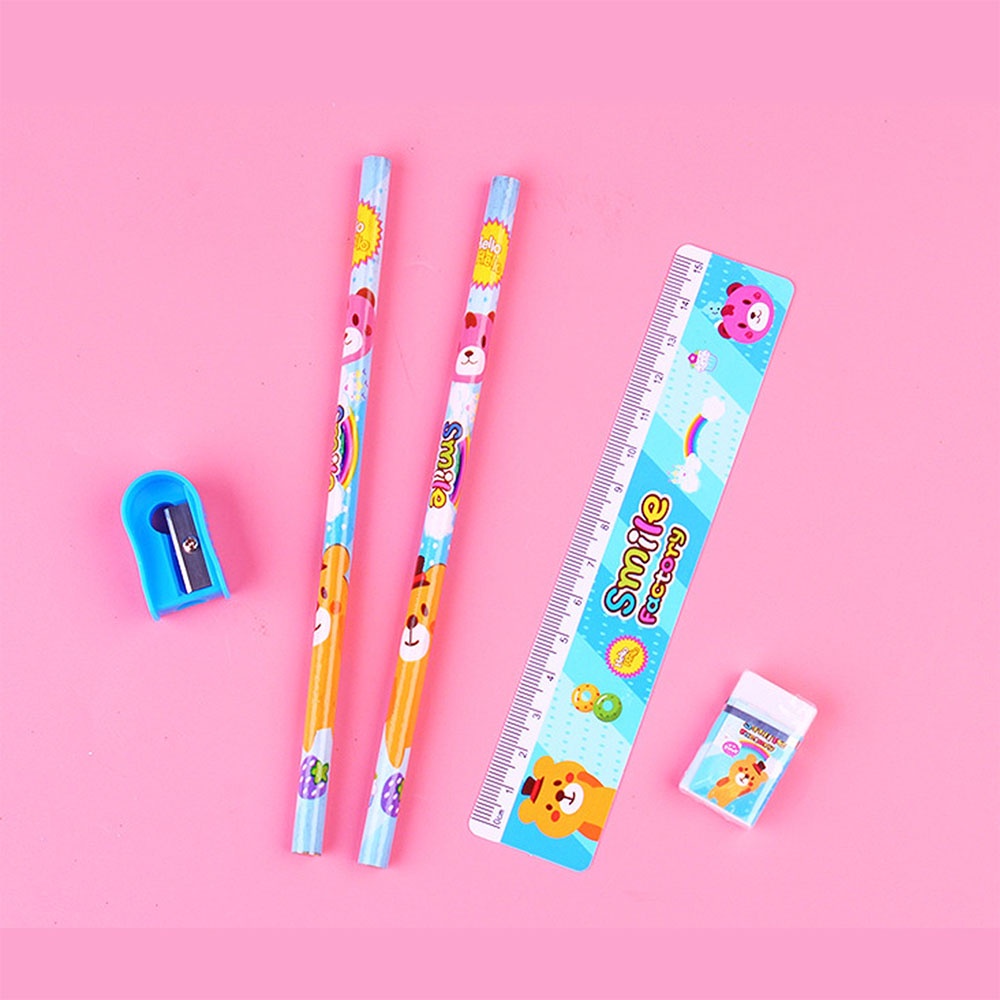 5 In 1 Set Alat Tulis Pensil Penggaris Penghapus Motif Kartun Beruang Kelinci Untuk Hadiah Ulang Tahun Anak