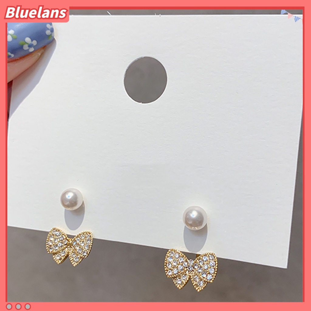 Bluelans 1 Pasang Anting Tusuk Gantung Wanita Bahan Alloy Hias Berlian Imitasi Untuk Pesta