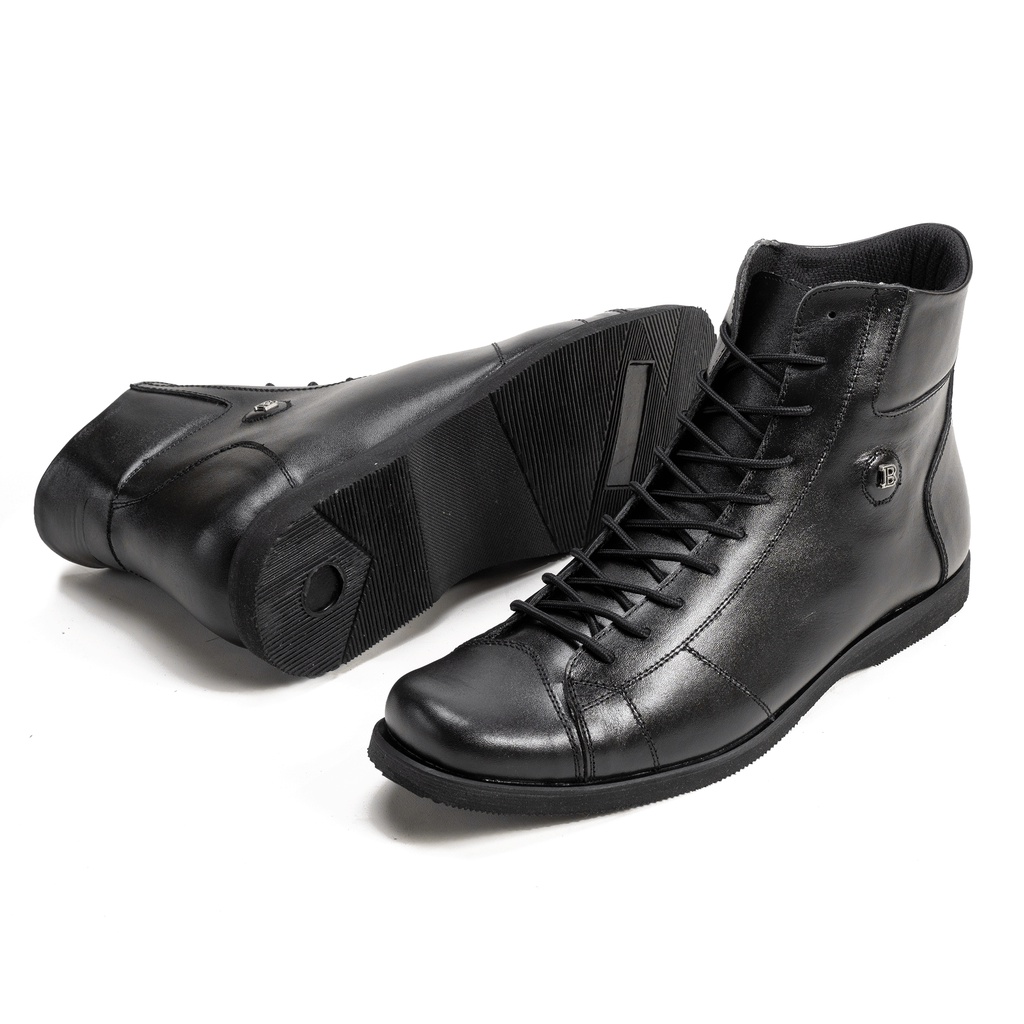 Sepatu Boots Pria Kulit Asli Original Hitam Semi Formal Model Tali 10 Hole BLY3013