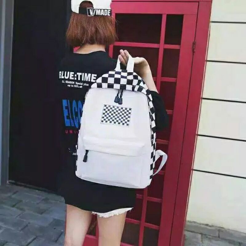 TAS RANSEL SEKOLAH MOTIF CATUR TAS GENDONG PRIA WANITA TAS GAUL TAS CANTIK