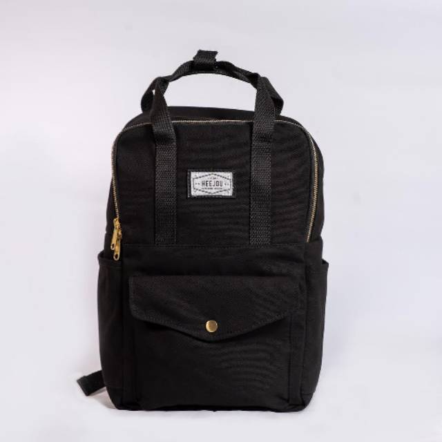 TAS RANSEL BACKPACK LAPTOP 14 INCH GOLDIE HEEJOU KANVAS HITAM WANITA PRIA SEKOLAH KULIAH KERJA