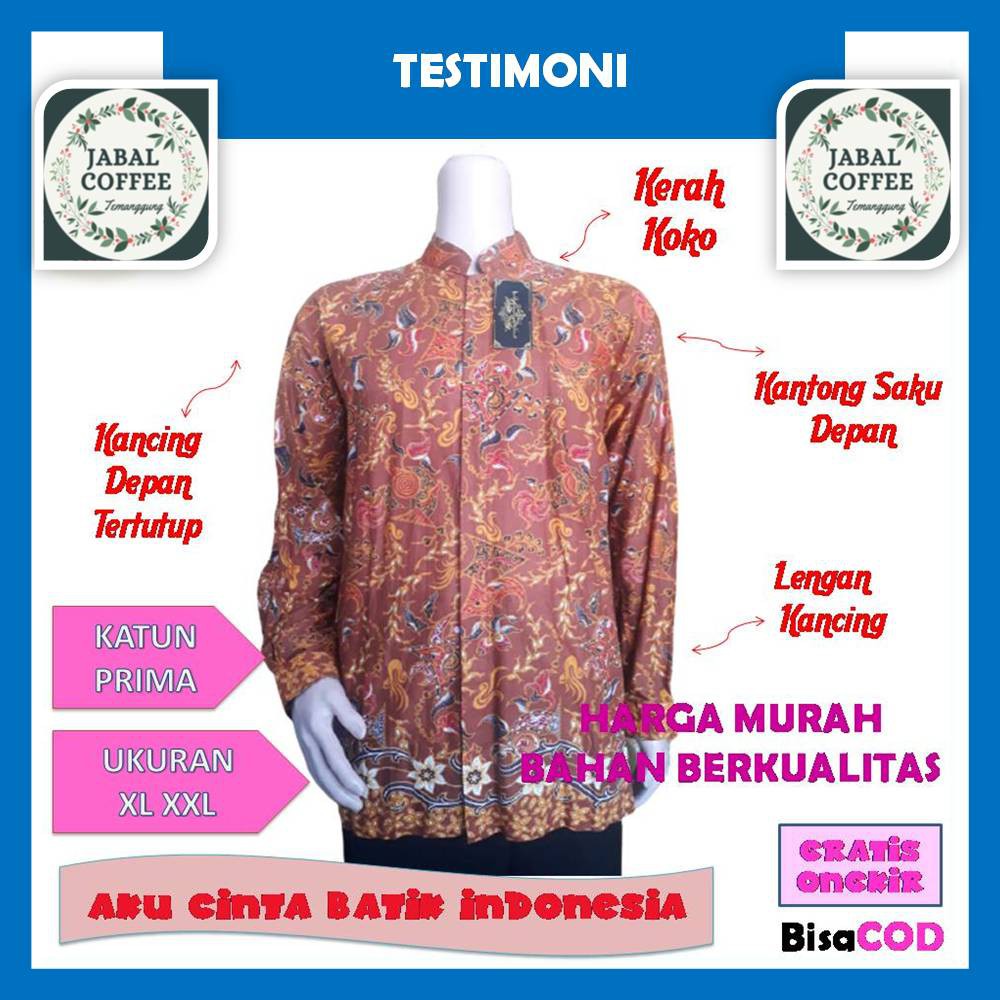 Baju Atasan Batik Prima Pekalongan Pria Dewasa M L XL XXL / Atasan Panjang Pendek Kemeja Hem Batik J