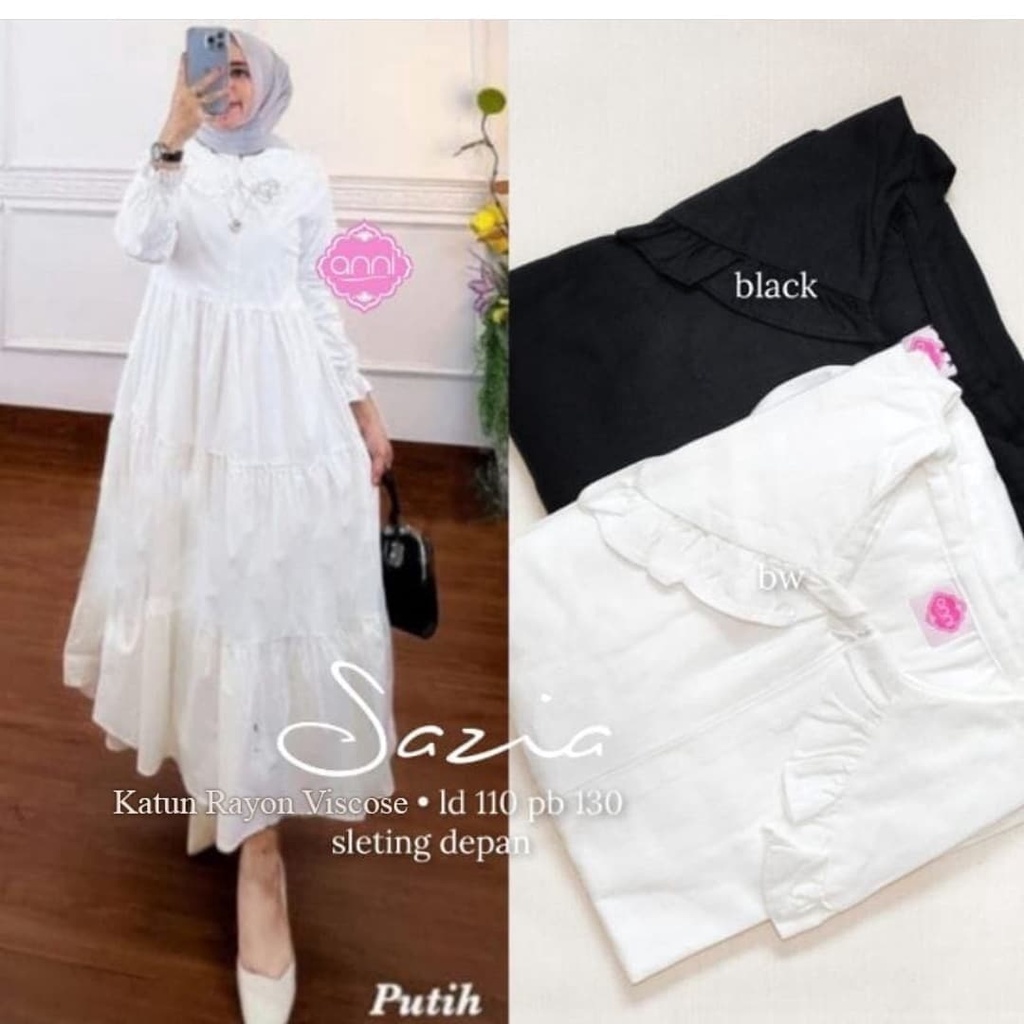 sazia midi dress/ midi dress murah /gamis polos crinkle wanita /dress putih
