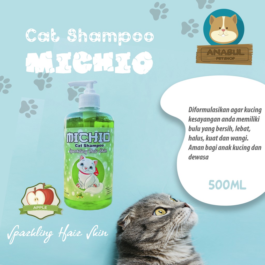 SHAMPOO KUCING &amp; ANJING 500ML MICHIO ANTI JAMUR &amp; KUTU BOTOL PUMP VARIAN STRAWBERRY JERUK APEL-BOTOL PUMP