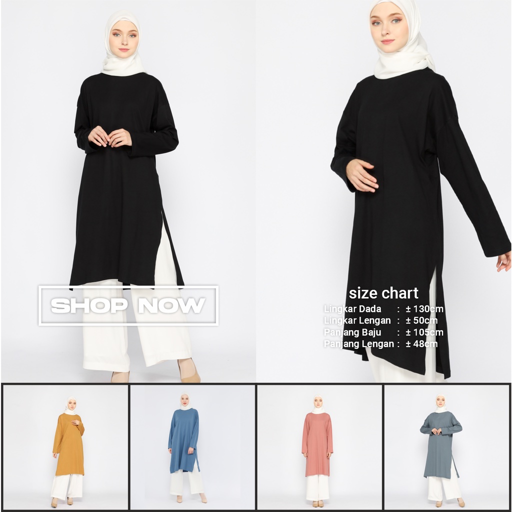 Tunik Oversize Wanita Kaos Polos Tunik Basic Oversized Top Hijab Friendly