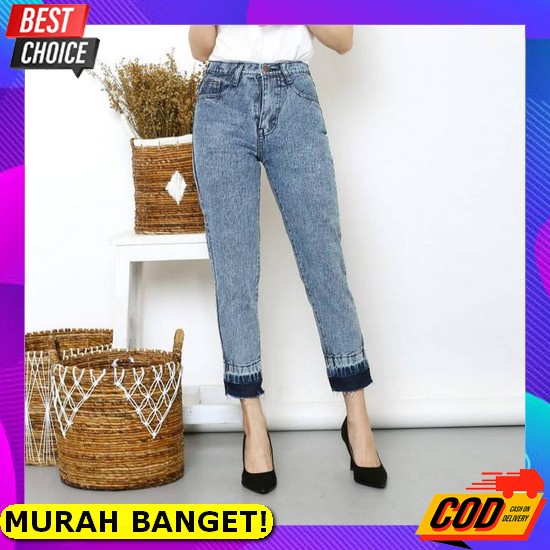 Celana Jeans Putih Wanita / Baggy Jeans Putih Cewek Kekinian Murah Fwr - Ester Boyfriend Jeans Snow