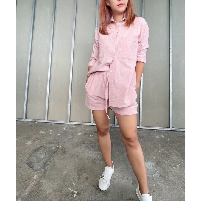 BYO linen set /oversized shirt / linen short/ kemeja /celana pendek