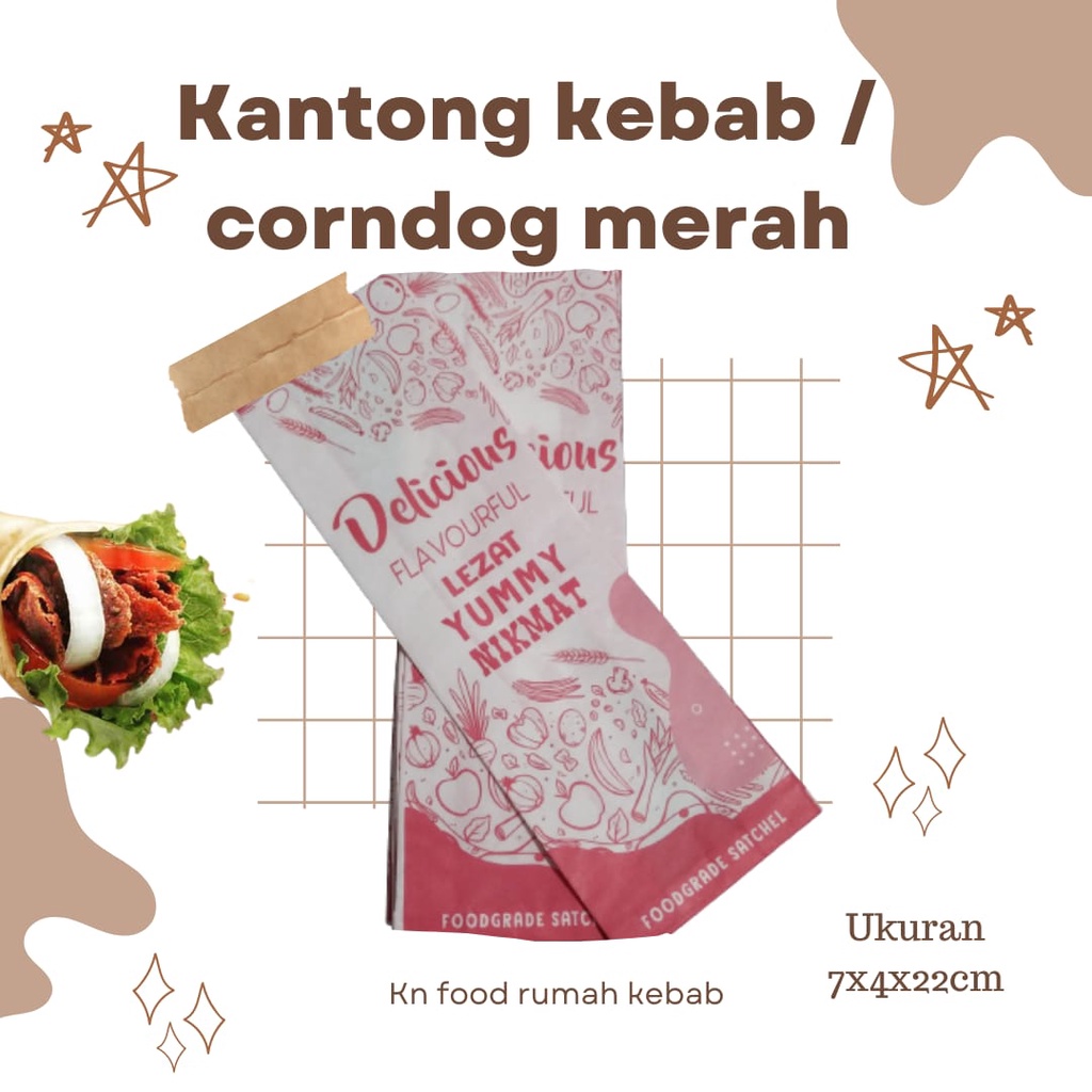 Bungkus Kebab ekonomis merah Hijau 50 pcs- Kantong Kebab-Kemasan Kebab 50 lembar