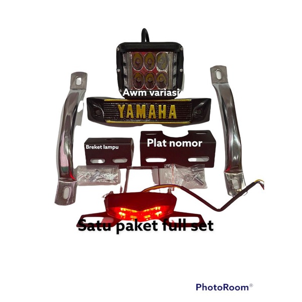 paket lampu sorot tembak 6 Mata jumpo rx king set kumis plus plat nomor plus behel rx king full set