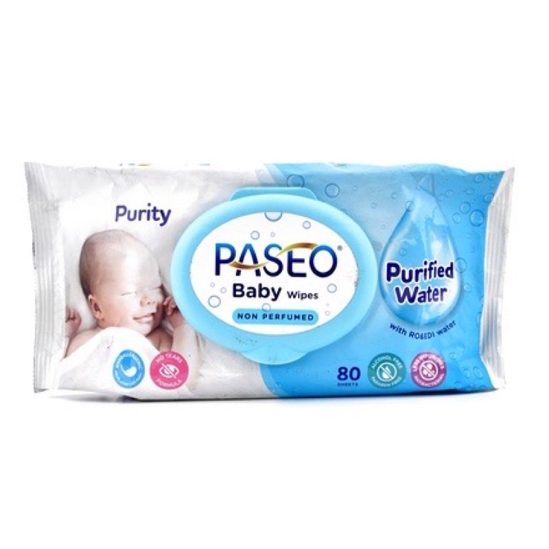 Paseo Baby Wipes Purified Water 80S Tisu Tissue Basah Bayi Air Murni