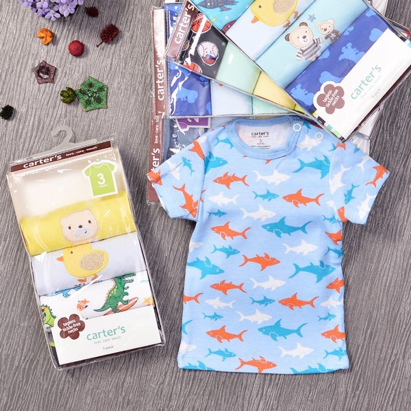 Carterss 5pcs Baju Kaos Atasan Bayi Laki Laki Perempuan Cotton Kancing Pundak isi 5pc P060