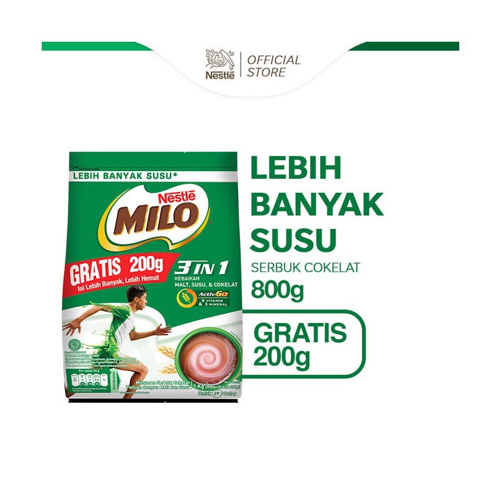 

MILO ACTIV-GO 3in1 Susu Bubuk Pouch 800 gr +200 gr