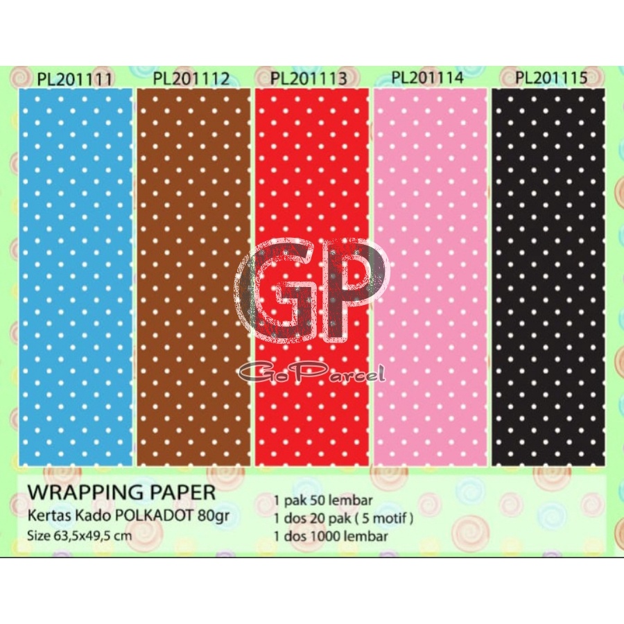 ( 5 Lembar ) KERTAS KADO POLKADOT VL - GIFT WRAPPING PAPER ONDE KECIL SALEM SMALL MINI DOTS PINK RED BROWN BLACK BLUE / MERAH BIRU MERAH COKLAT HITAM