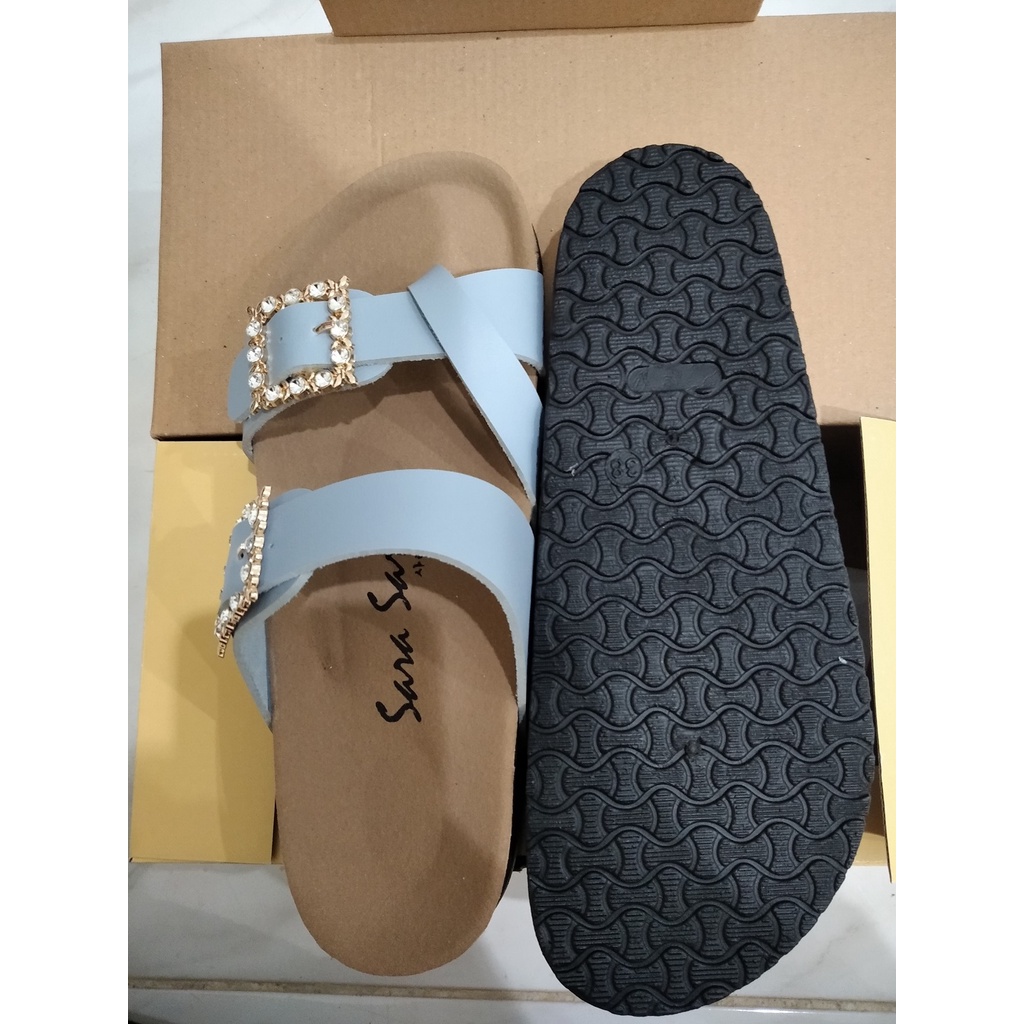 Sara Sara Kiarra Sandal Selop Wanita Gesper Kristal Sendal Slop Cewek Casual Ban Dua Size 36-41