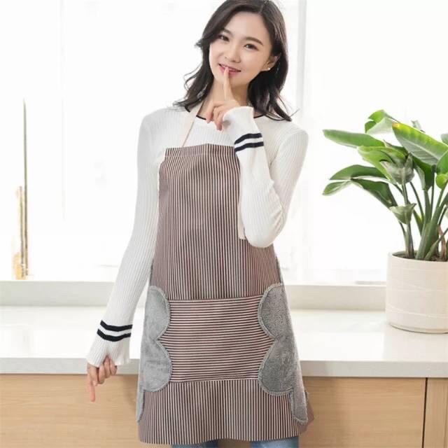 [JUALSEMUA18](22)Clemek masak apron kanvas cotton import/samping lap tangan/clemek 2in1