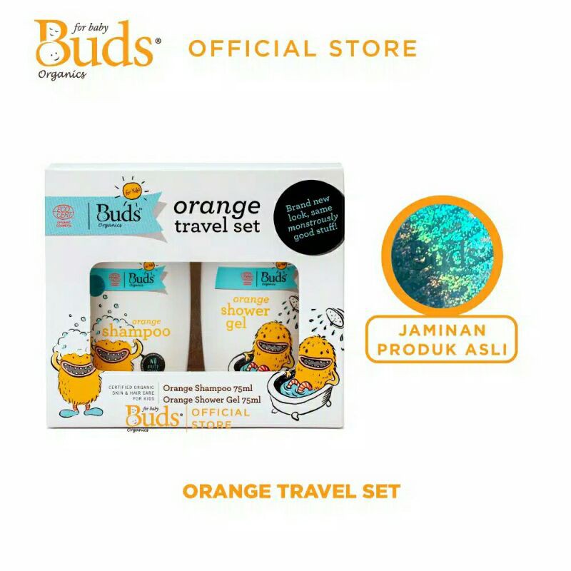 Buds Organics TRAVEL KIDS SET Lavender &amp; Orange Sabun Shampoo &amp; Shower Gel