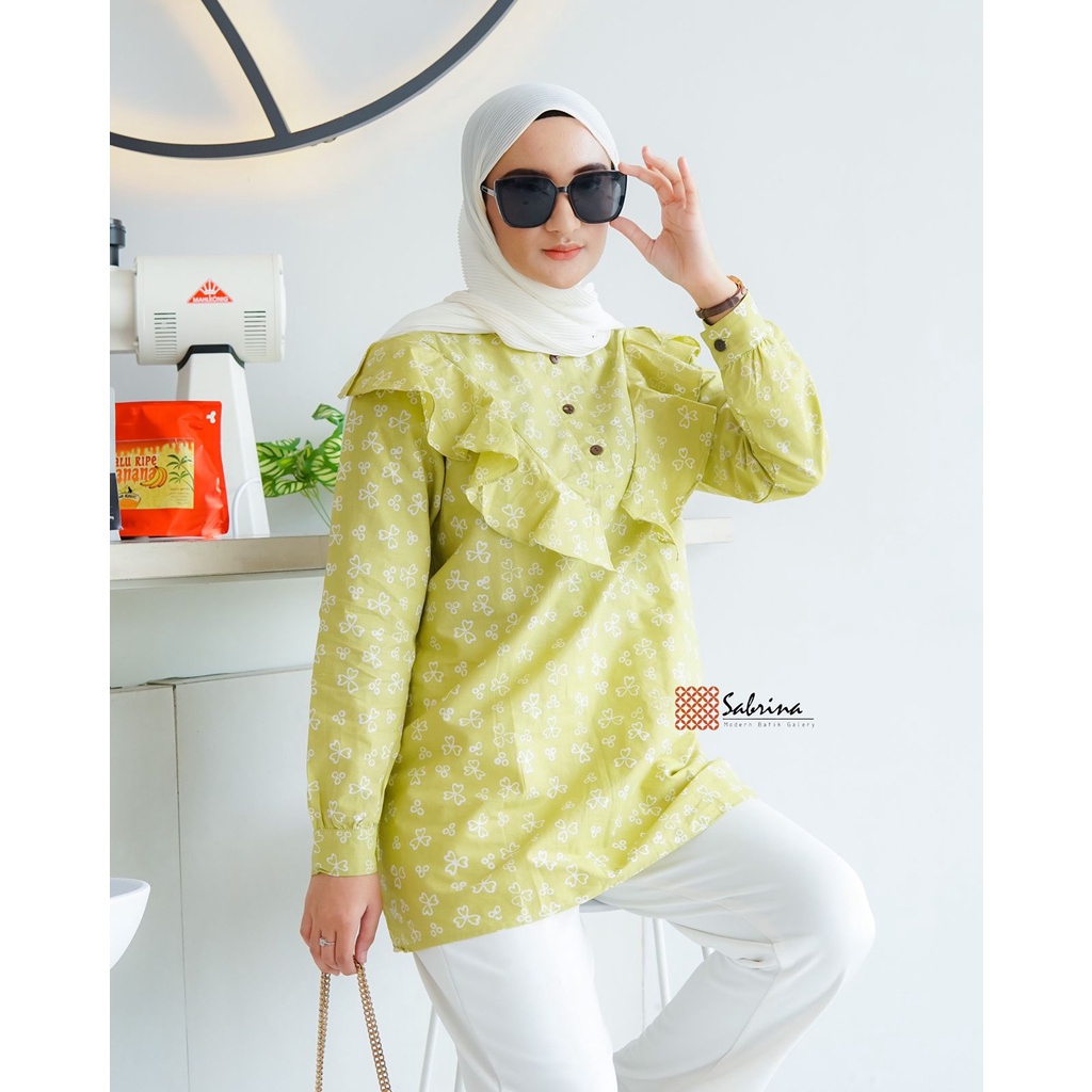 Marcie Blouse Atasan Batik Kerja Kantor Wanita Cap Pastel Kekinian Modern Modis Kekinian