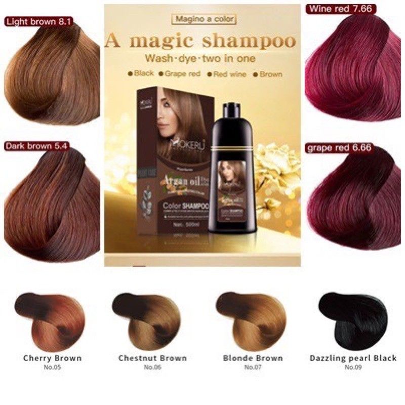 Original Mokeru Shampoo Argan Oil / Shampoo Semir  Pewarna Rambut Herbal 500ml