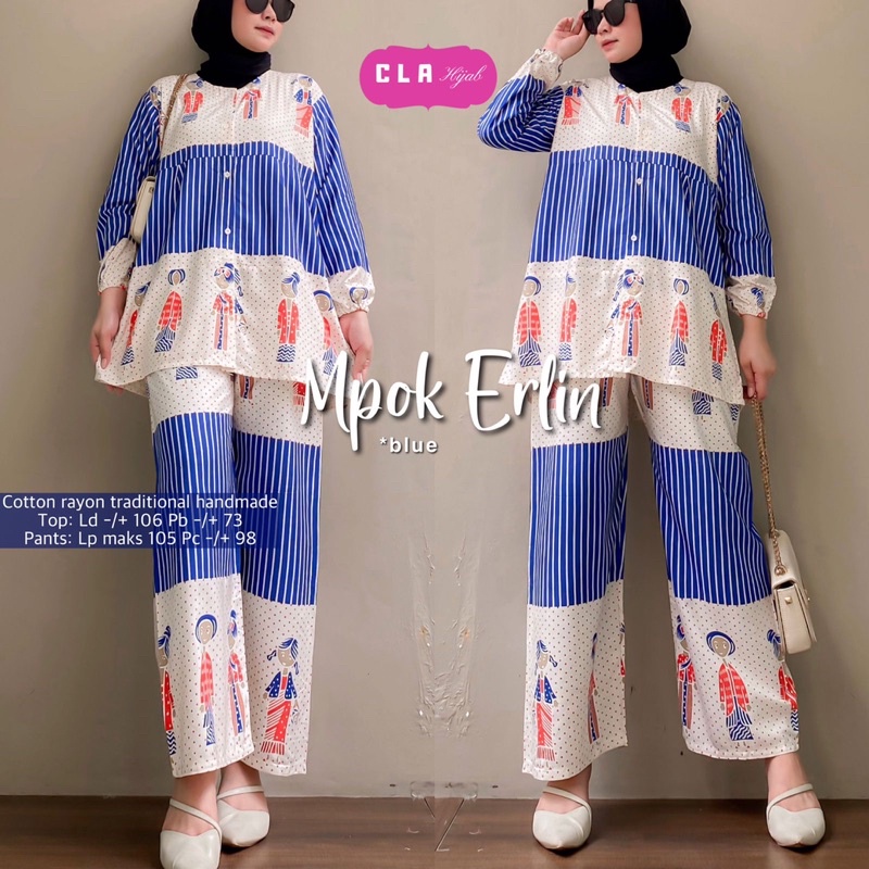 Baju Setelan Celana Motif Bu Tejo • MPOK ERLIN SET BY CLA HIJAB