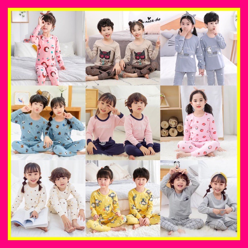 Piyama anak import setelan baju tidur anak lengan panjang 3 4 5 6 7 8 9 10 tahun