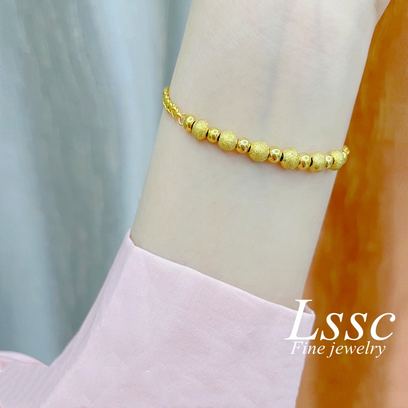 Gelang Titanium Manik Beruntung Emas 18K Cantik Anti Karat Perhiasan Aksesoris Wanita