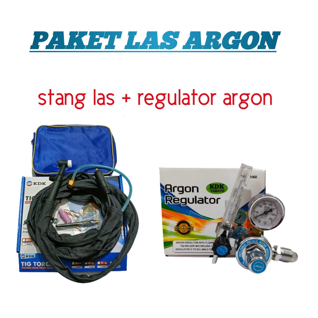 PAKET LAS ARGON Tig Torch Stang Kabel Selang Las Argon WP17V 4M + Regulator Argon