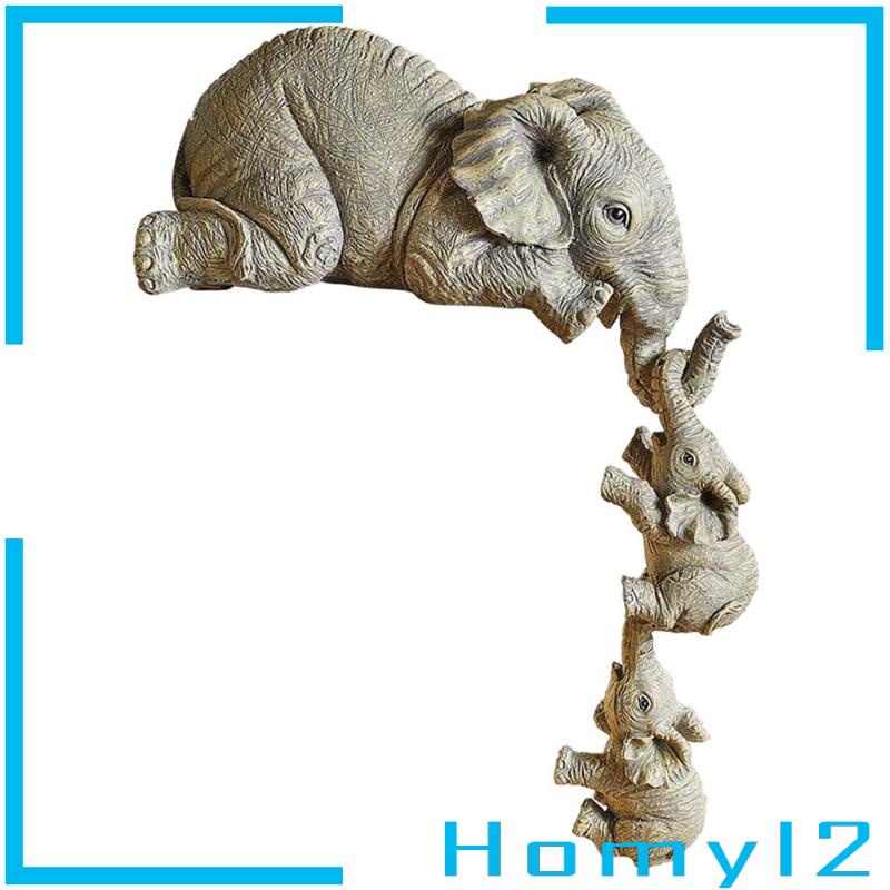 [HOMYL2] Cute Elephant Holding Two Babies Figurine Home Animal Statue Sculpture Decor