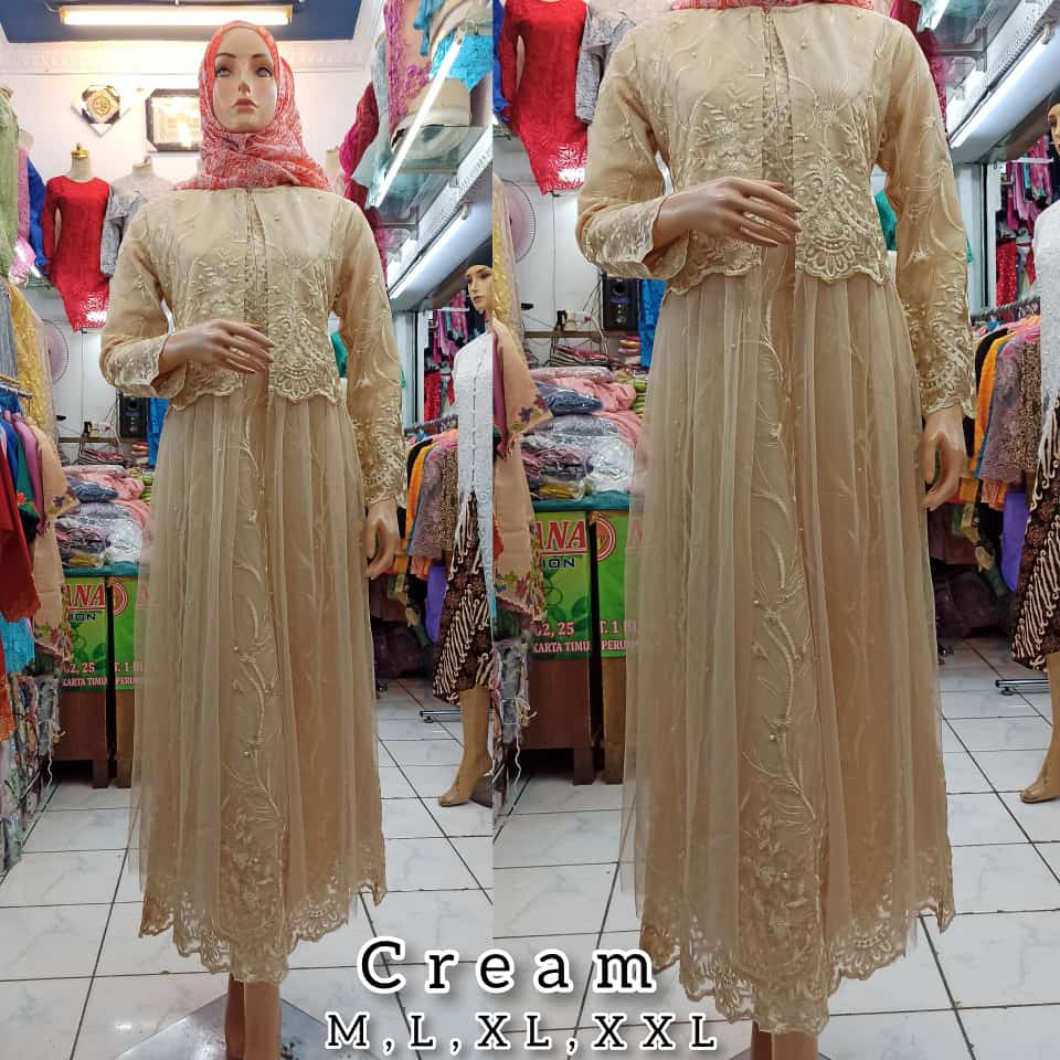 TERBARU LONG DRESS PESTA TULLE MUTIARA BORDIR / PROMO LONG DRES TULLE BORDIR TIMBUL / GAMIS PESTA